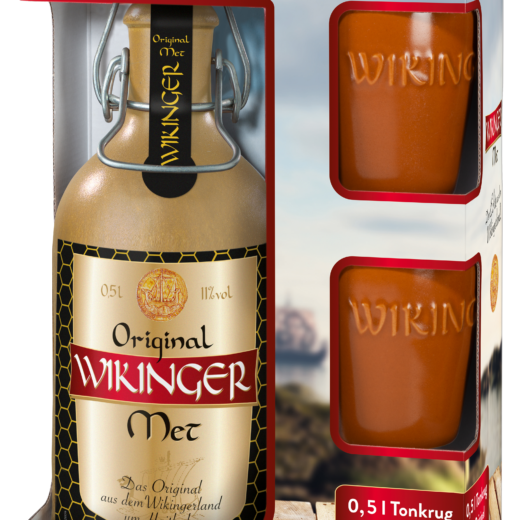 Original Wikinger Met Set - 0,5l Tonflasche mit 2 Tonbecher